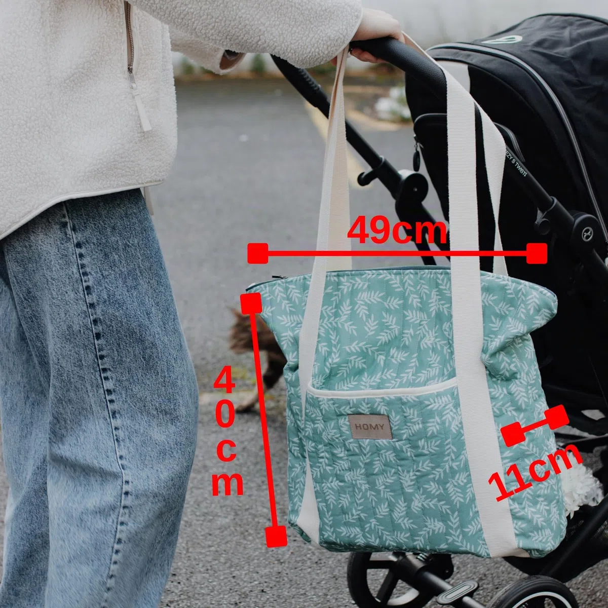 Sac à langer en coton matelassé grande capacité avec 3 poches, poignées en toile