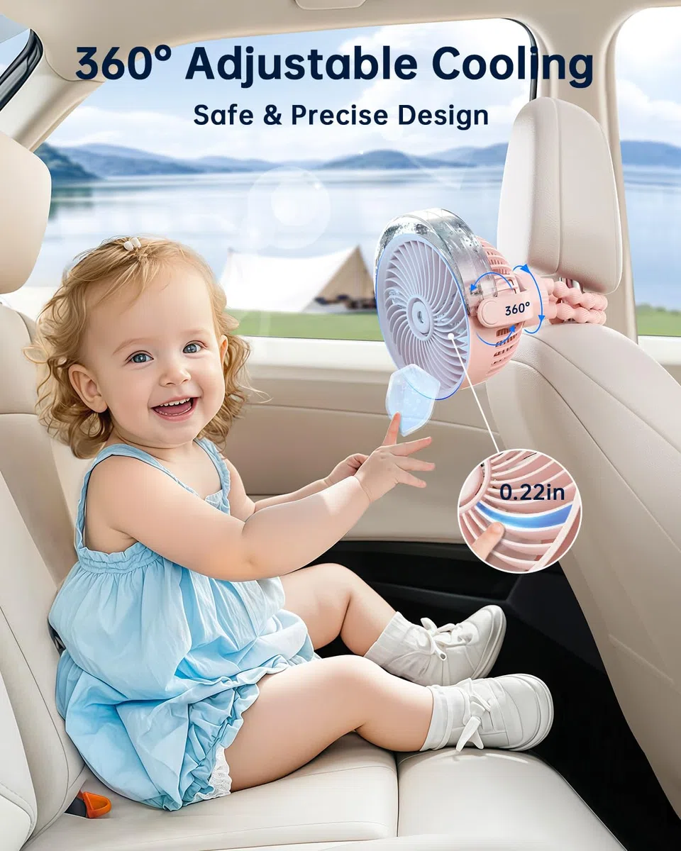 SWEETFULL Ventilateur brumisateur pour poussette – Ventilateur portable pour bébé avec pulvérisation de refroidissement, 4 vitesses, ventilateur rechargeable silencieux pour voyage, extérieur