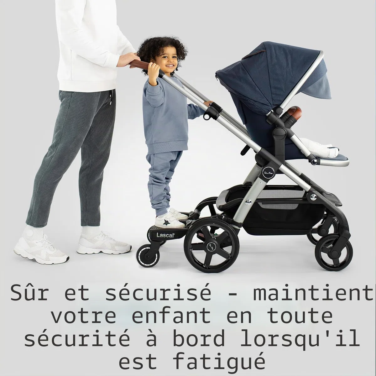 Lascal BuggyBoard Maxi, Planche BuggyBoard avec grande plateforme, Accessoire poussette pour enfants de 2 à 6 ans (22 kg), Compatible avec toutes les poussettes, noir