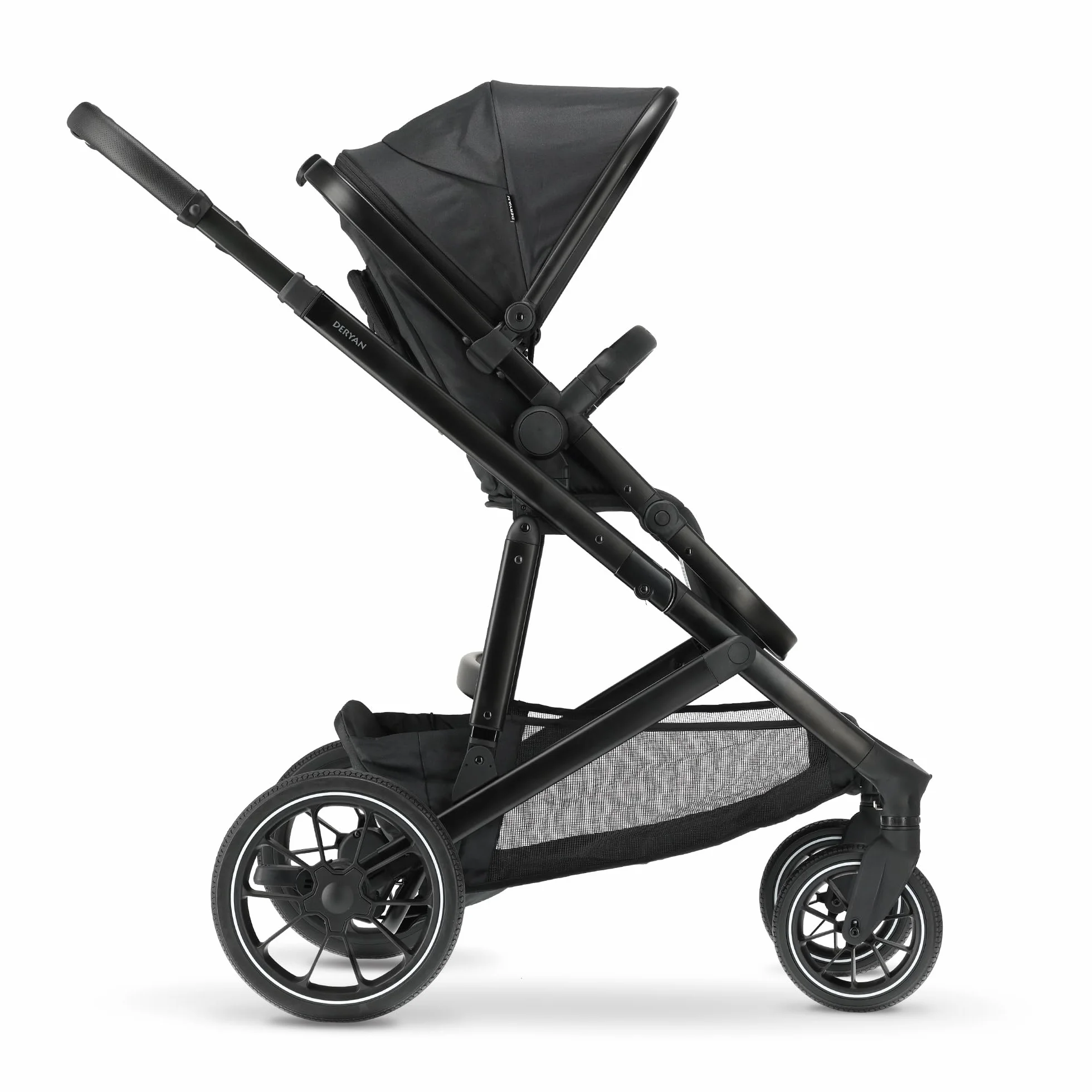 Deryan Evy V2 Poussette pour 2 enfants - Pour nouveau-nés, tout-petits et enfants à l'âge préscolaire - Poussette pour bébé jusqu'à 50 kg - Poussette de voyage 2 en 1 - Kit complet - Noir, 2 siège