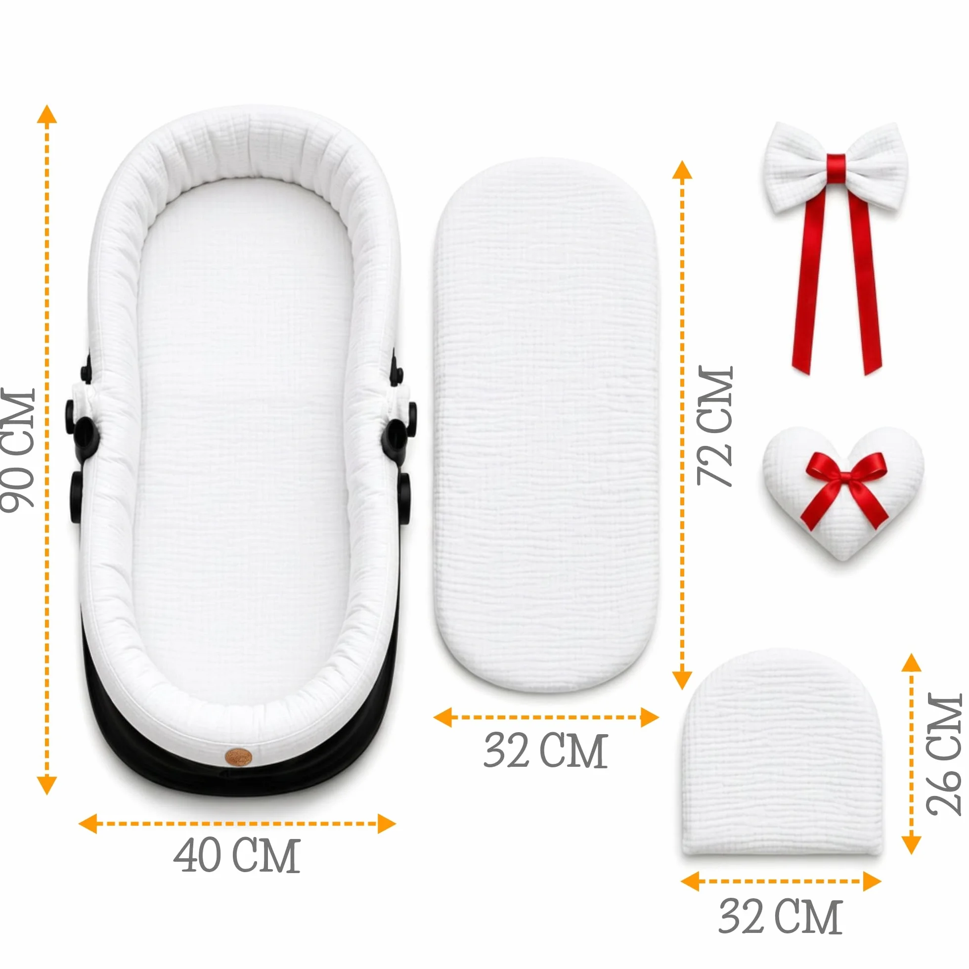 Housse de Nacelle Universelle en Mousseline de Coton – Habillage Respirant qui Habille et Protège la Poussette – Set 3 Pièces avec Coussin et Matelas pour Nouveau-né Plumes