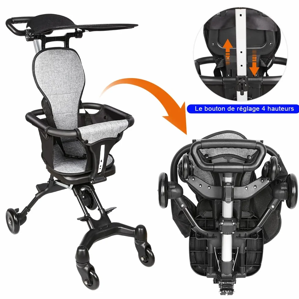 OHMG Poussette canne compacte 0-25kg Pliable,Dossier inclinable Poussette compacte & légère Poussette voyage Accessoires Bébé Nouveau né Enfant Baby stroller