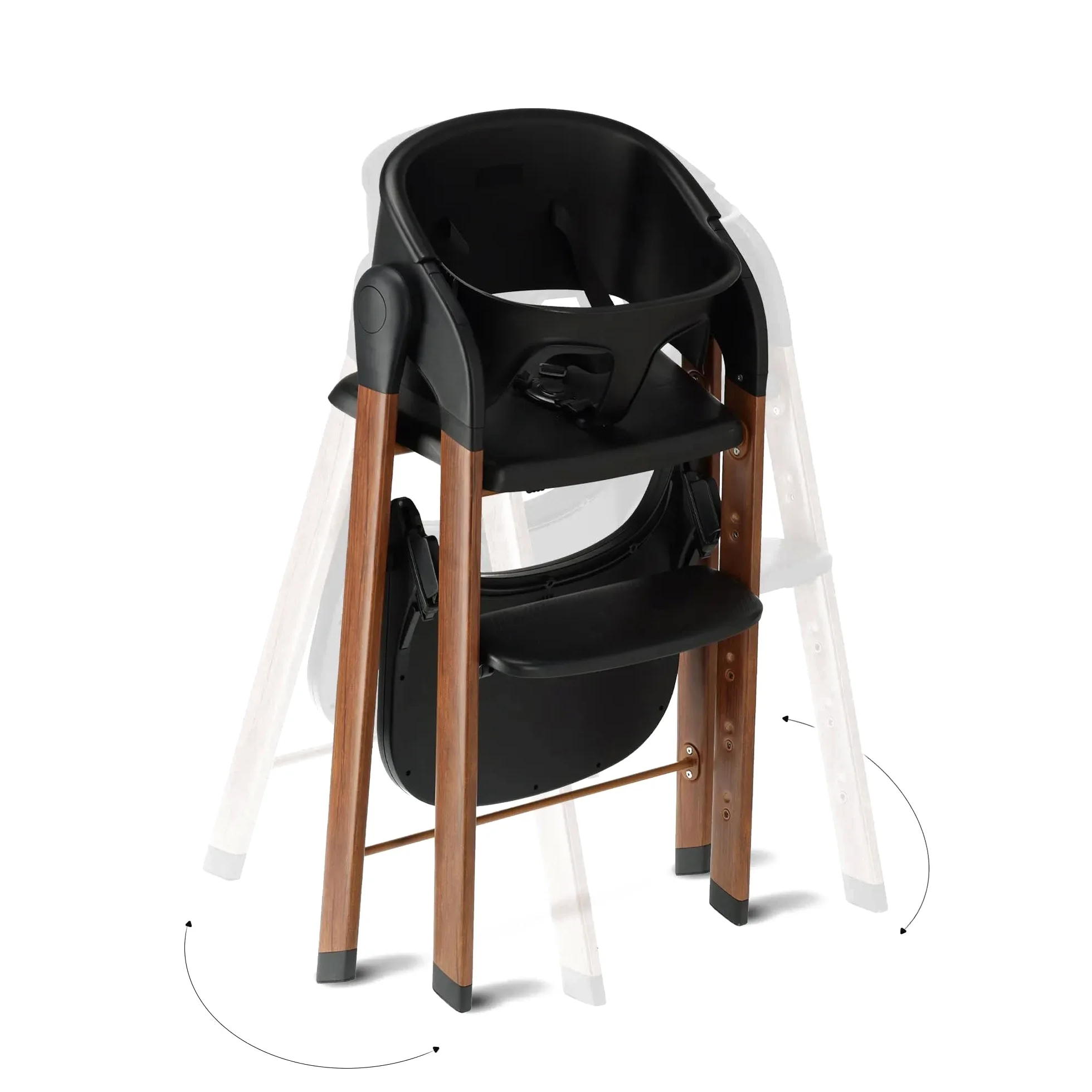 Deryan Chaise Haute évolutive 4en1, Pour Bébé Ergonomique, Confortable, Inclinable, Pliable, Avec Hauteur Réglable, Repose-Pieds, Plateau Amovible, 6 mois à 3 ans (110 kg) - Bois/Noir