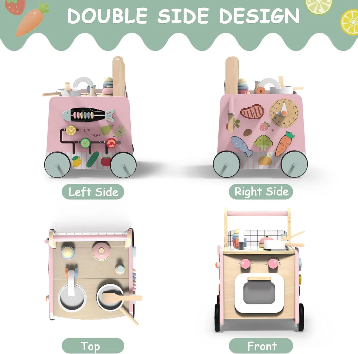 VITONIS Trotteur Bébé en Bois, Chariot de Marche, Jouet Centre d'Activité, Baby Walker pour Enfant