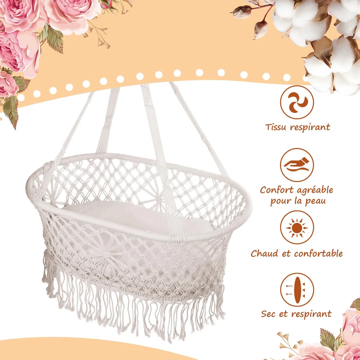 Berceau Suspendu Bébé Hamac Bebe Suspendu Hamc Bebe Lit Suspendu Bebe Couffin Suspendu de Haute qualité Hamac pour bébé Fabriqué en Corde De Coton pour Nouveau-né