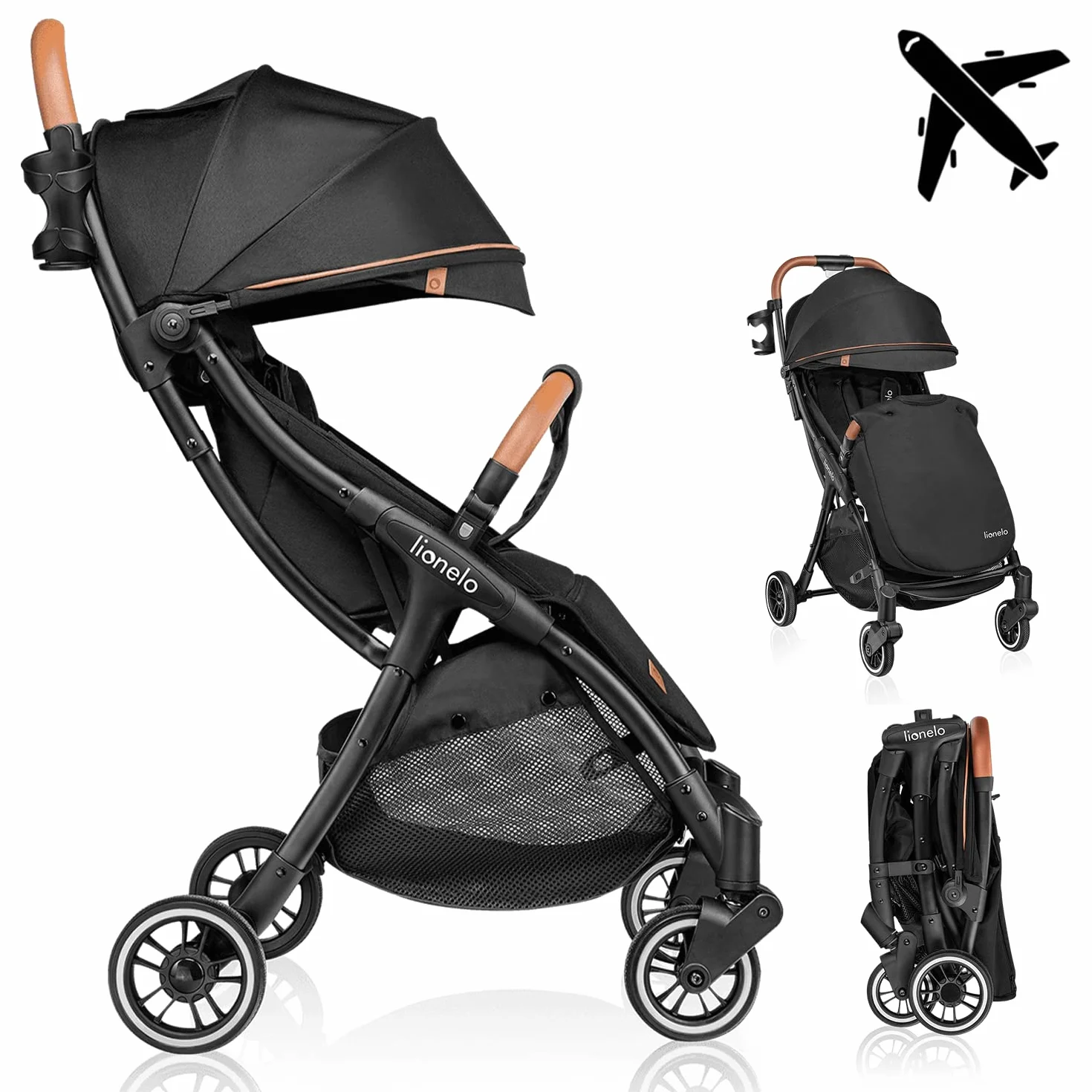 LIONELO Julie One Poussette canne legere Ultra compacte Pliable en un seul geste (0-22 kg), sac de transport, repose-pieds dossier, réglable jusqu'à, moustiquaire