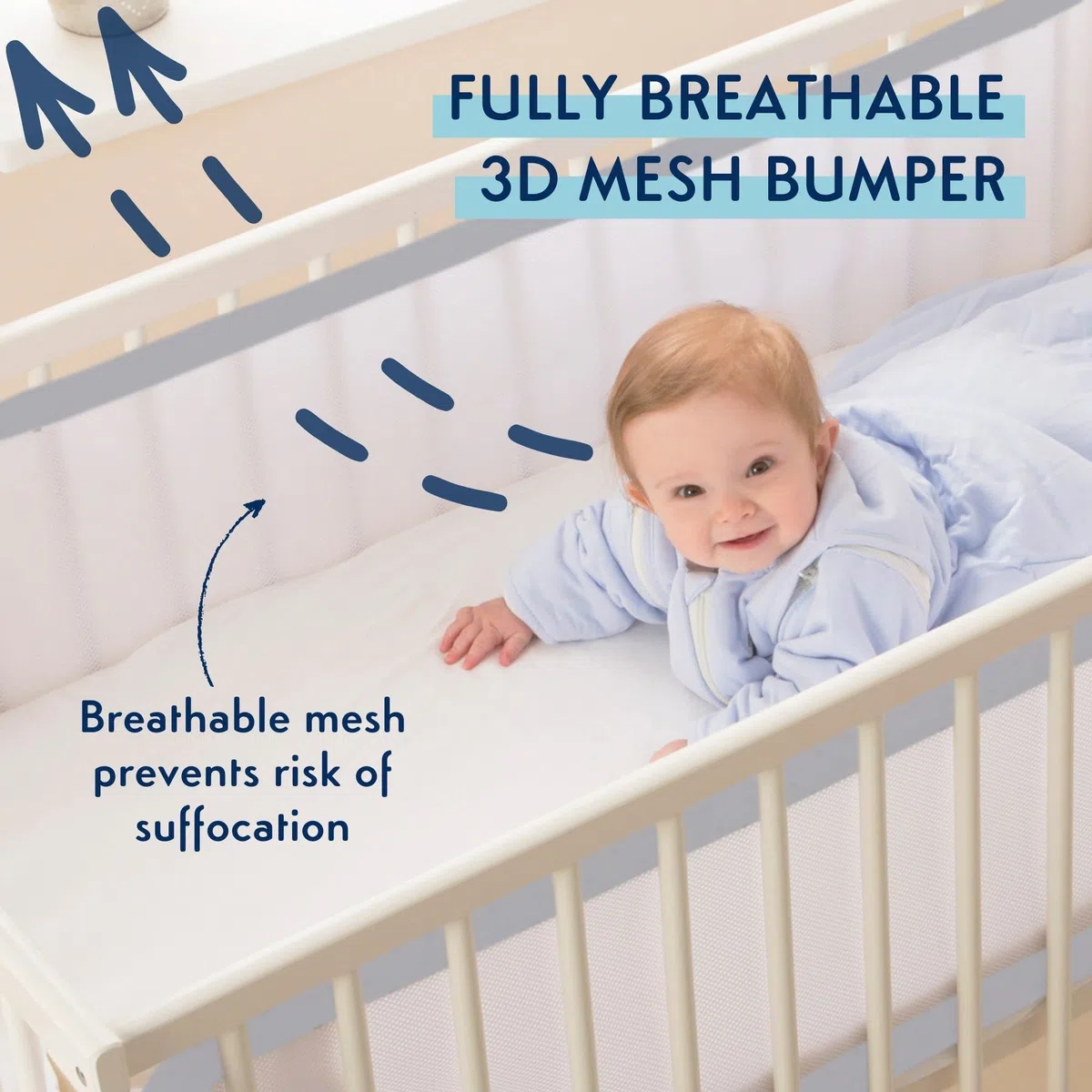 Purflo Tour de lit respirant,Alternative sûre aux pare-chocs traditionnels pour lit de bébé,Lavable en machine et facile à installer,Essentials pour bébé,Gris nuage