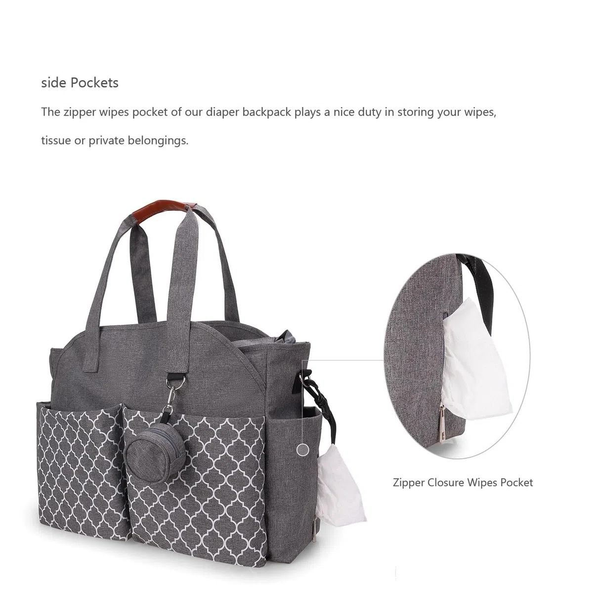 Sac À Dos Langer Pour Bébé, Sac De Rangement Voyage Étanche Grande Capacité, Main Portable Avec Tétine, Gris