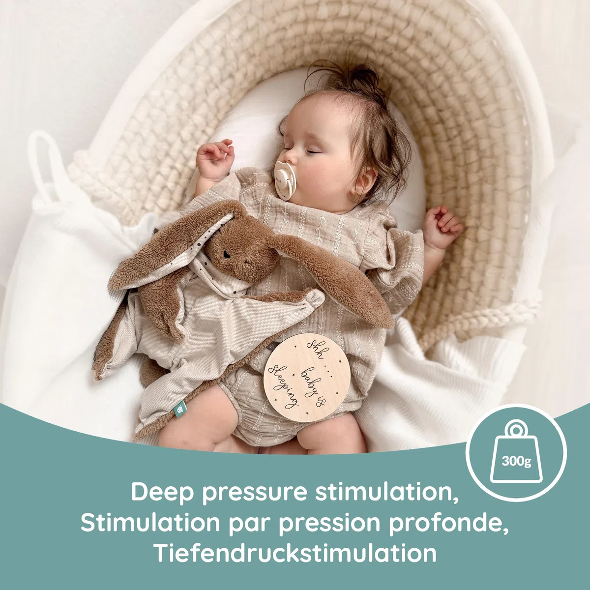 myHummy Doudou Lapin Marron – Doudou lesté pour bébé 3 à 6 kg avec coussin chauffant en triticale et lavande – Apaise Moro-Reflex