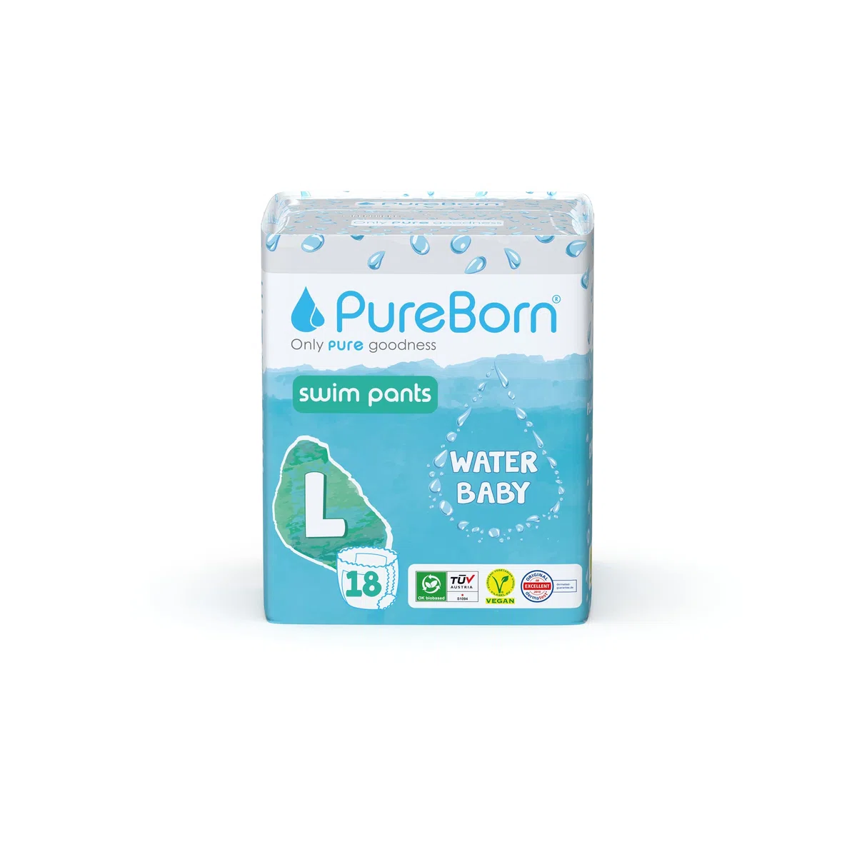 PureBorn Couches-Culottes de Bain Jetables Taille L 9-14 kg 18 Couches Plage Piscine Ultra-douces Sans fuite