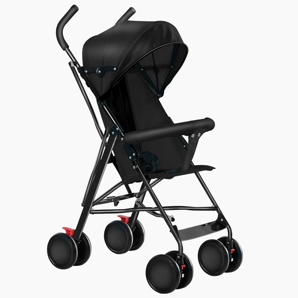 Poussette 3 en 1, Poussette Canne avec Coussin et Moustiquaire, Poussette Légère et Pliable, Poussette pour 0-4 Ans, Poussette Tout Terrain avec Frein et Panier (noir)