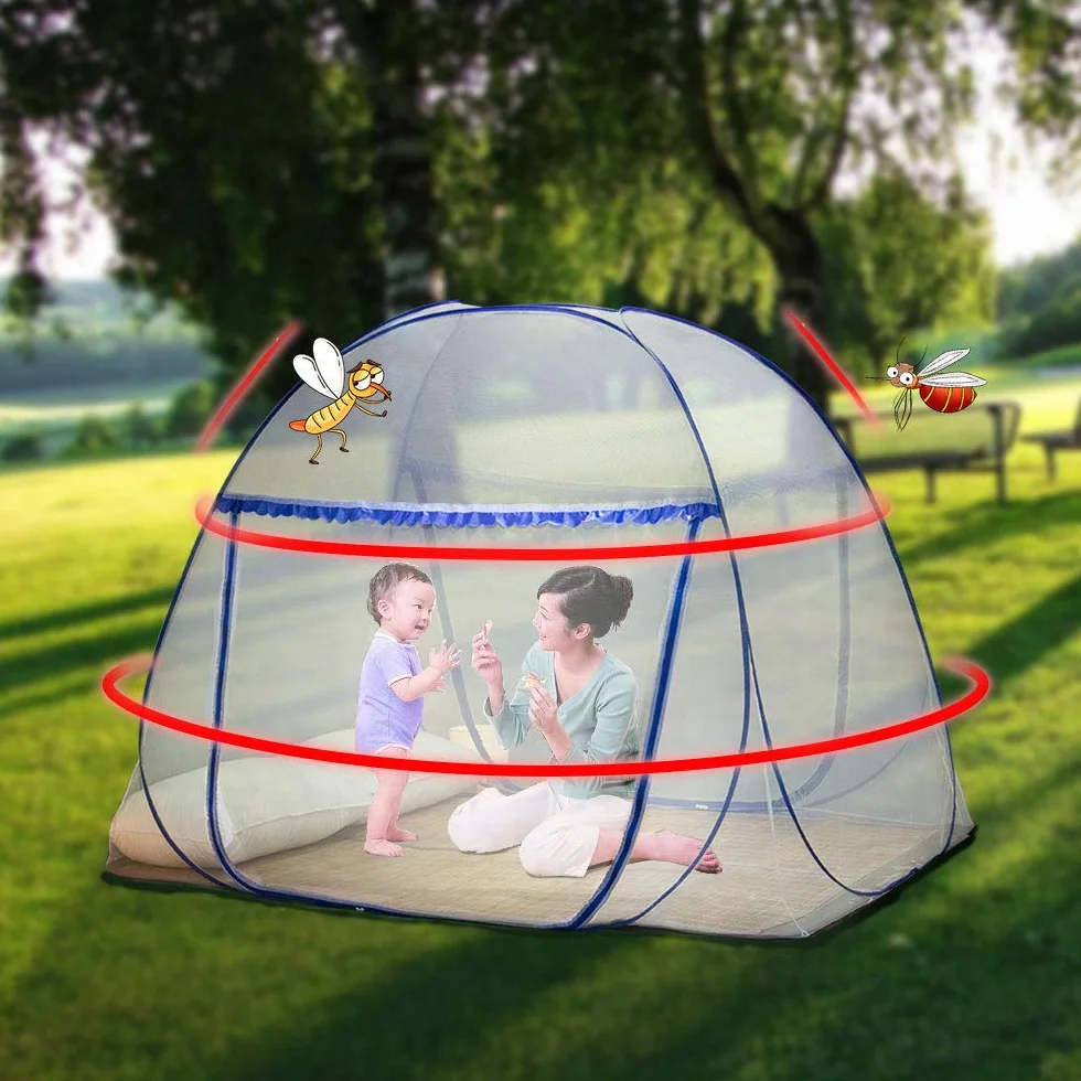 Moustiquaire Pop-up pour lit Double,180x200x150 cm, Grande Tente Portable de Voyage, Double Porte, Fermeture éclair, Installation Facile, Maille Fine, pour Chambre à Coucher, Camping