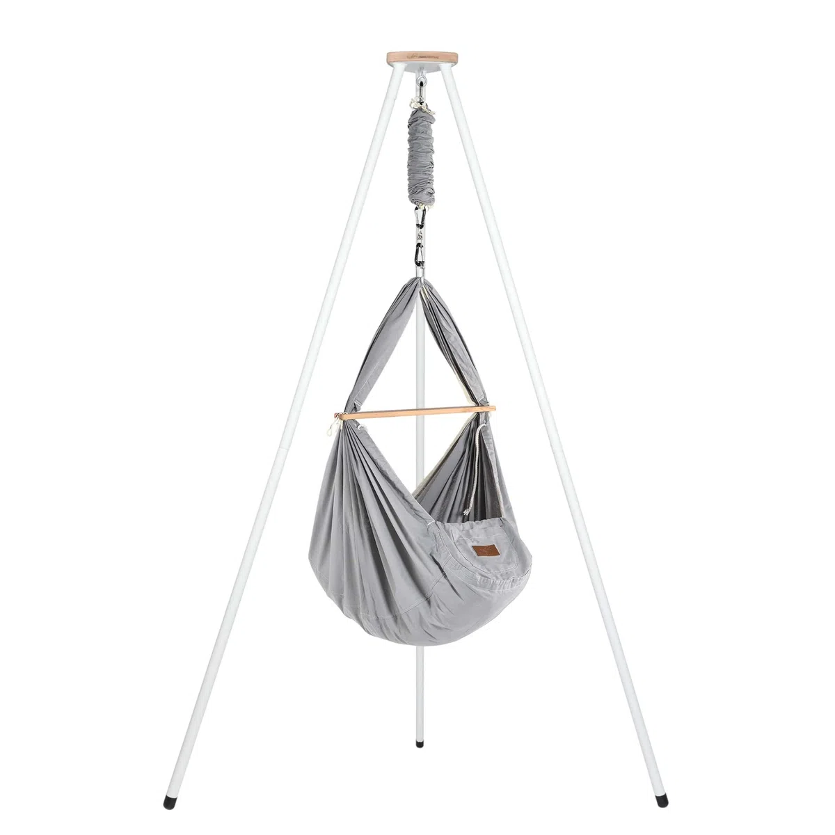 SCHMUSEWOLKE Berceau à ressorts Gris – Ensemble avec cadre en tipi blanc – Hamac pour bébés et tout-petits de la naissance à 3 ans – Coton bio – Avec matelas en laine de mouton
