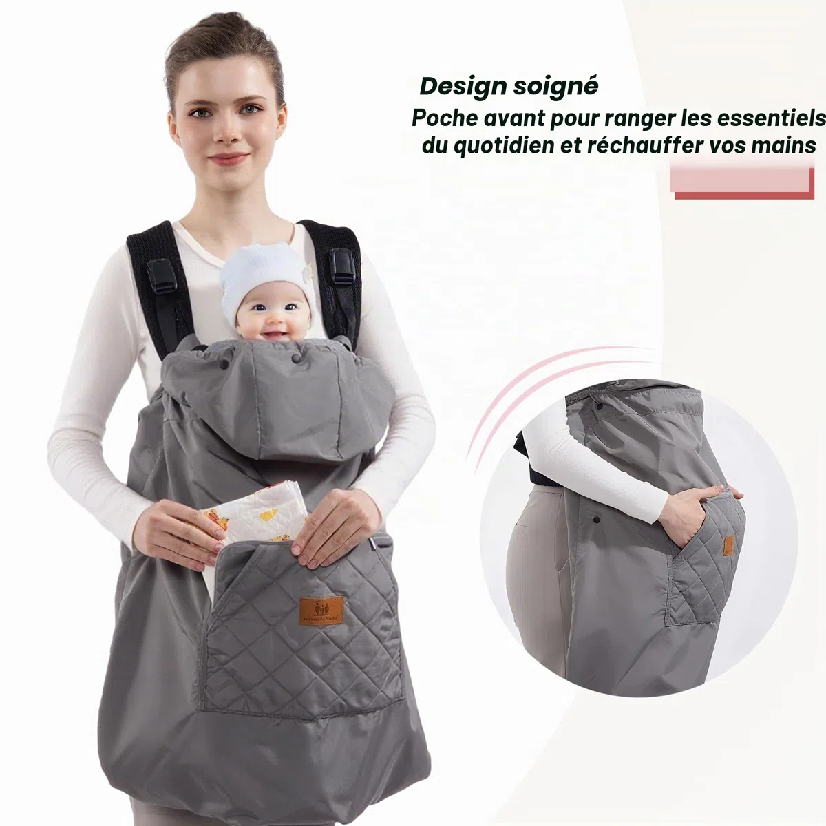 Housse d'hiver imperméable universelle pour porte-bébé Gris foncé