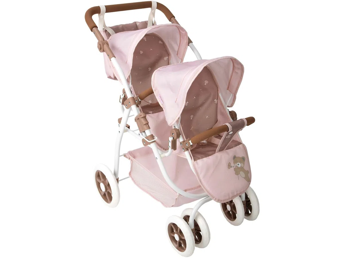 ARIAS - Poussette double Bear, pliable, avec roues avant pivotantes et guidon réglable. Comprend un sac. Hauteur du guidon : 47 à 77 cm. Dimensions : 45 x 70 x 73 cm. Jouet pour enfants de plus de 3