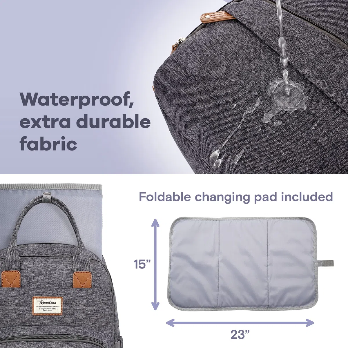 RUVALINO Sac à dos à langer Grand avec sac multifonctionnel pour bébé et matelas mobile - Porte-sucette - Taille unique