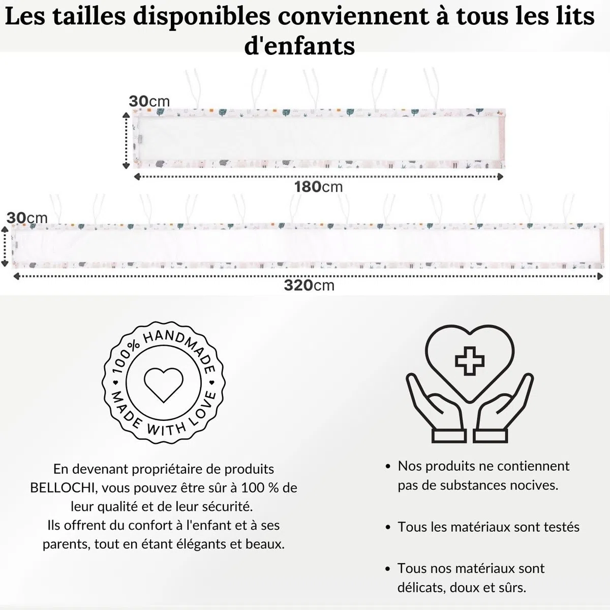 Bellochi Tour de Lit Bébé 360x30 cm - Tour de Lit Souple Universel - Réversible Contour de Lit Bébé pour Un Matelas 120x60 cm - 4Rest