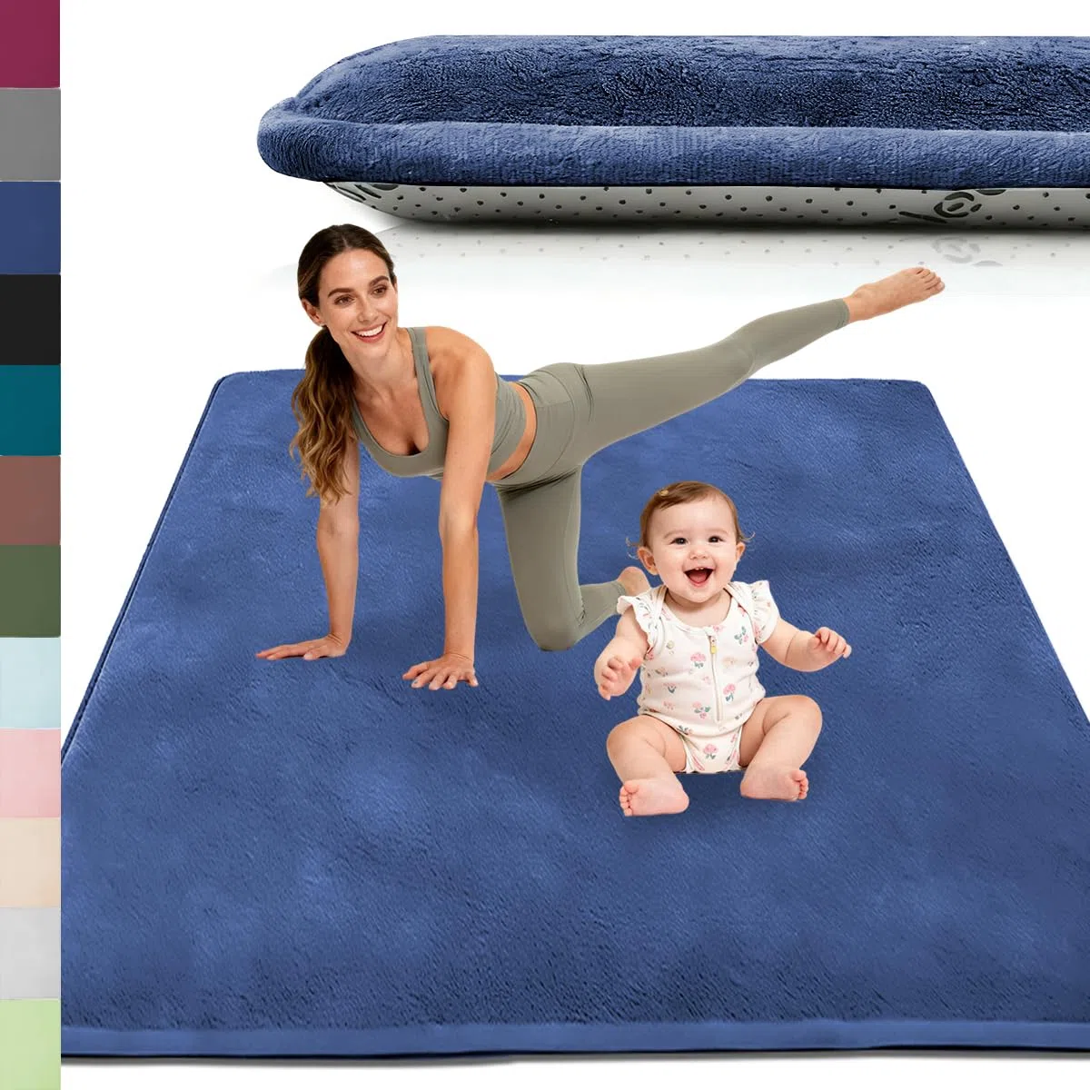 Tapis d'Eveil Bebe 2cm Mousse Garçon et Fille, Tapis De Jeux pour Bébé Jeu Antidérapant Rampant, Tapis Mémoire Mousse Moquette, Tapis de Jeu en Mousse pour Bébé, Bleu Foncé, 150 x 250 cm