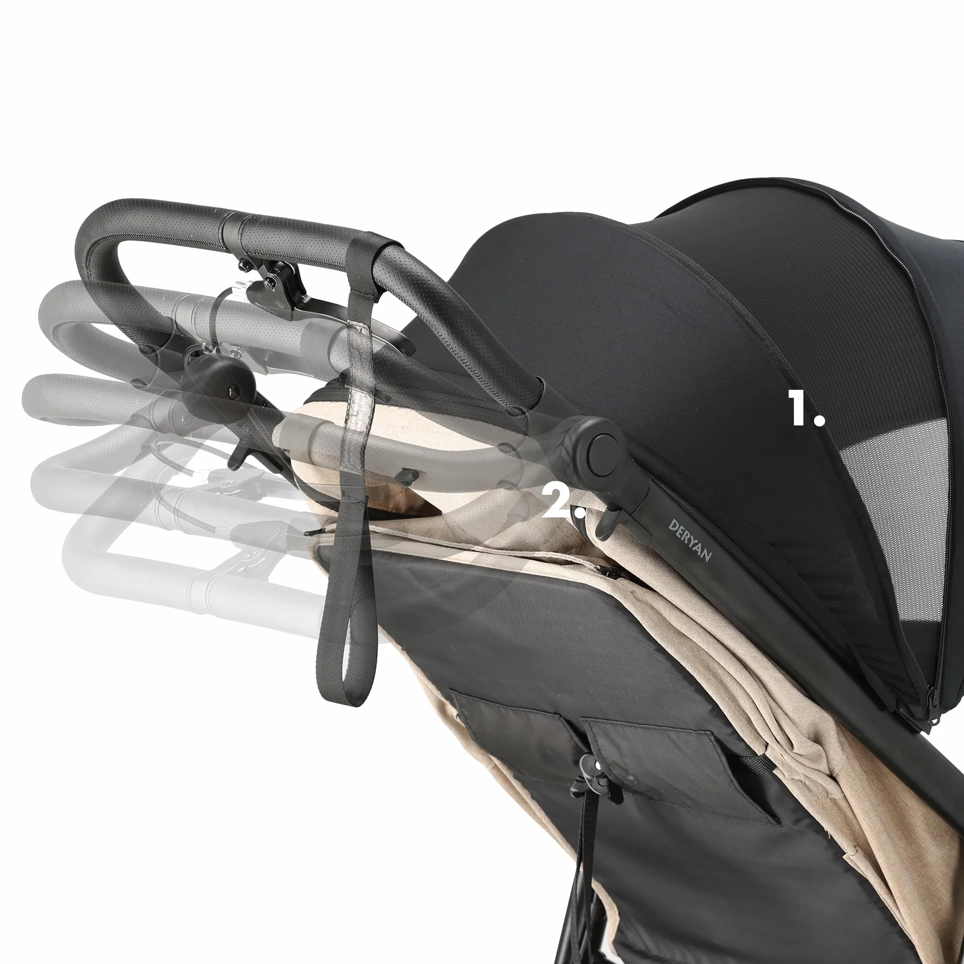 Deryan Bolt Poussette 3 Roues Tout Terrain Runner, Roues XL Gonflables 6 mois à 4 ans, Suspension, Position Allongée, Pliable, Jusqu'à 22 kg, Guidon Réglable, Panier XL Jusqu'à 3 kg, Crème