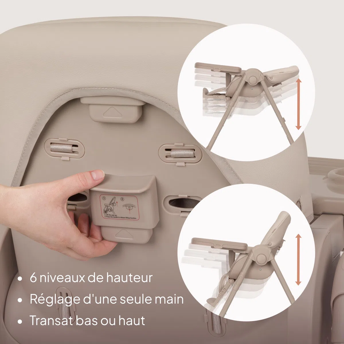 LIONELO Linn Plus chaise haute bebe jusqu'à 15 kg, deux plateaux amovibles, ceintures à 5 points, réglage de la hauteur du siège du dossier et du plateau