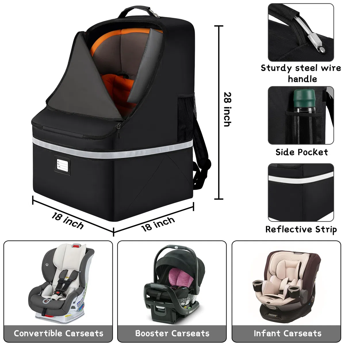 SINVICKO Sac de voyage pour siège de voiture, grand sac de transport pour siège de voiture, sac de contrôle de porte d'aéroport, sac de voyage pour siège infantile