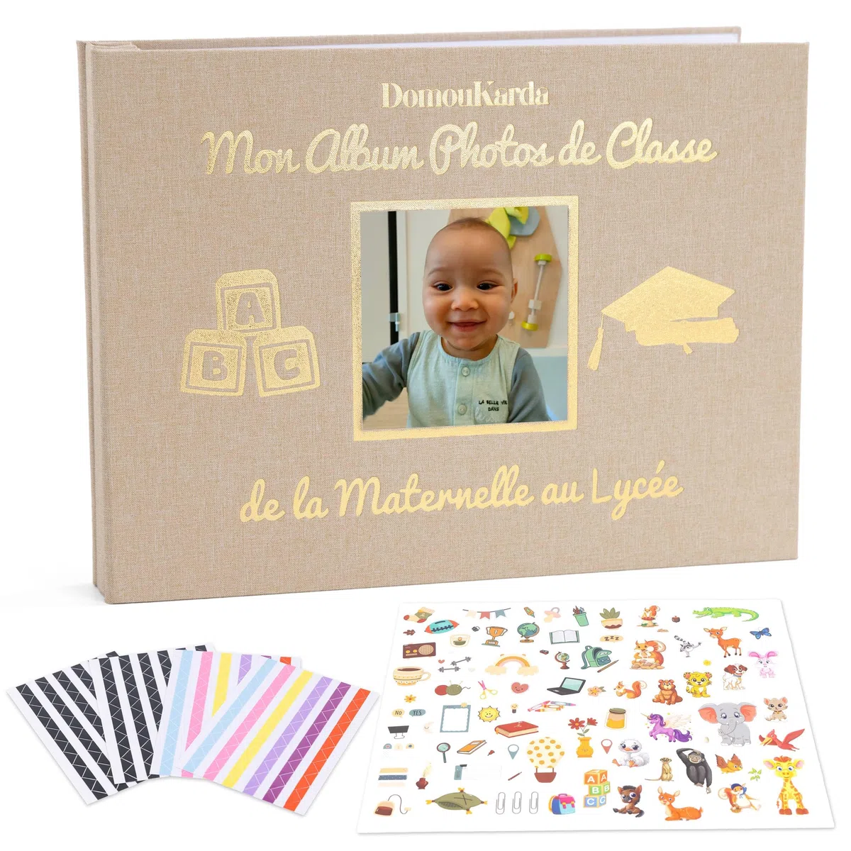 Album photos de classe PREMIUM dans sa box – Mon Album Photos de Classe de la maternelle au lycée – 98 pages – album photos scolaire enfant – stickers images et colles offerts – livre souvenir enfant
