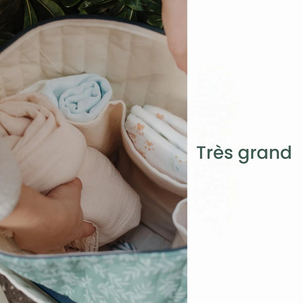 Sac à langer en coton matelassé grande capacité avec 3 poches, poignées en toile