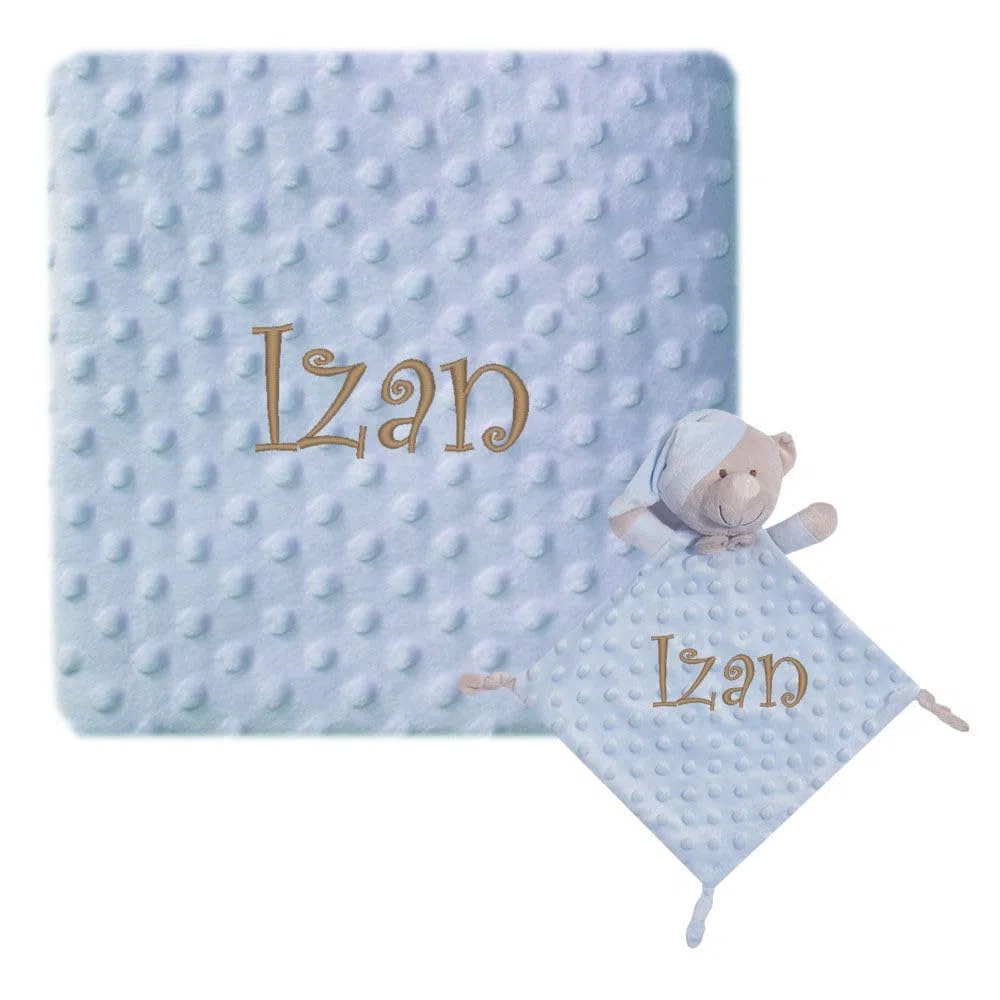 various Coffret Cadeau bébé personnalisé avec prénom, Bleu | Couverture Minky, Doudou ultra-douce, Brodée au nom du nouveau-né, Pour garçon ou fille