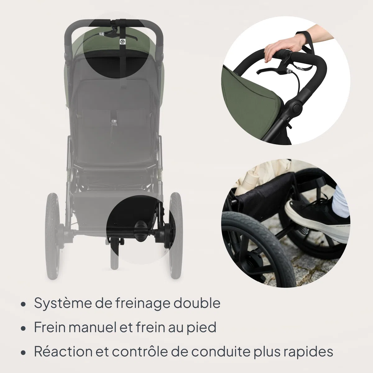 LIONELO AZURA Poussette Bébé de jogging de 6 mois à 22 kg Poussette 3 Roues de jogging Dossier Réglable pour Position Allongée Grandes Roues Gonflables Amortissement Complet Auvent XXL (Green)