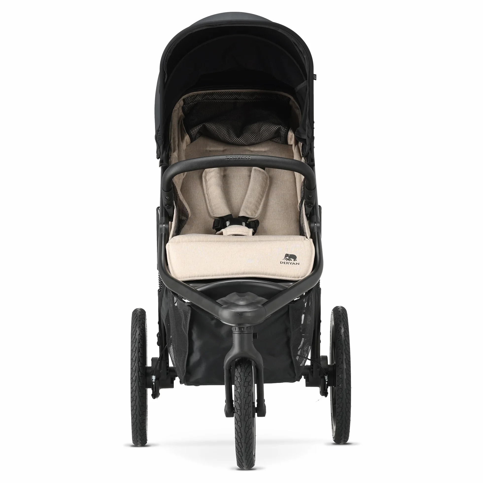 Deryan Bolt Poussette 3 Roues Tout Terrain Runner, Roues XL Gonflables 6 mois à 4 ans, Suspension, Position Allongée, Pliable, Jusqu'à 22 kg, Guidon Réglable, Panier XL Jusqu'à 3 kg, Crème