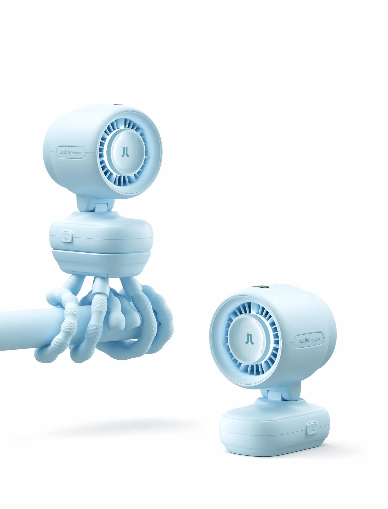 JISULIFE Mini ventilateur de poussette portable à clipser à piles avec veilleuse, 5 vitesses, écran LED, support flexible amovible, sans danger pour berceau, tapis de course, voyage – Bleu