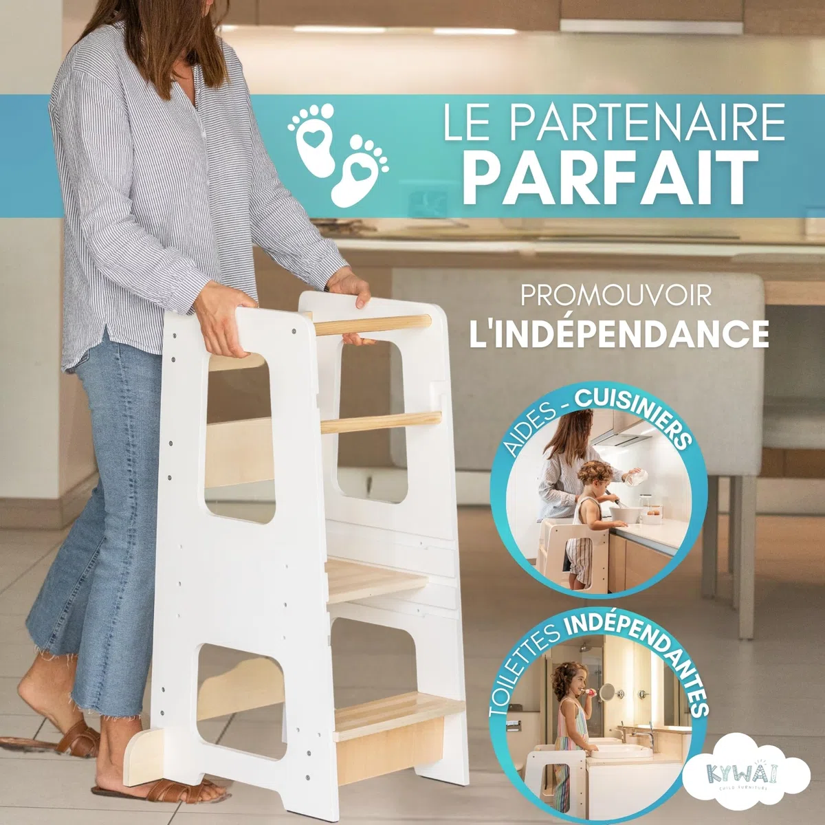 Tour d’Observation Enfant Montessori 90 cm Cuisine Design Robuste Double Sécurité