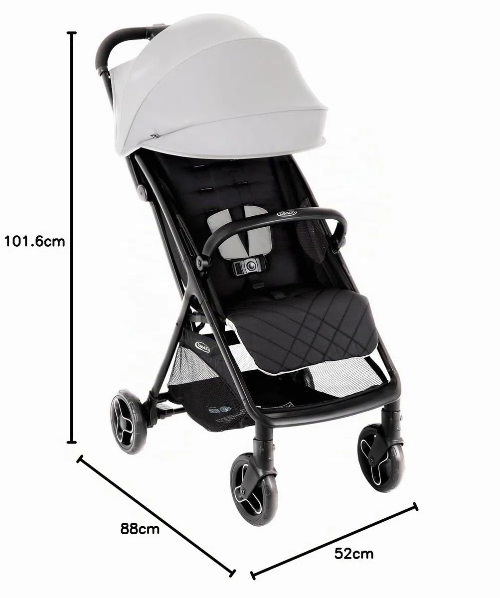 Graco Myavo Poussette de voyage légère avec pliage rapide, de la naissance à environ 4 ans (0-22 kg), se plie rapidement, tient debout une fois pliée, habillage pluie inclus, gris, Steeple Gray
