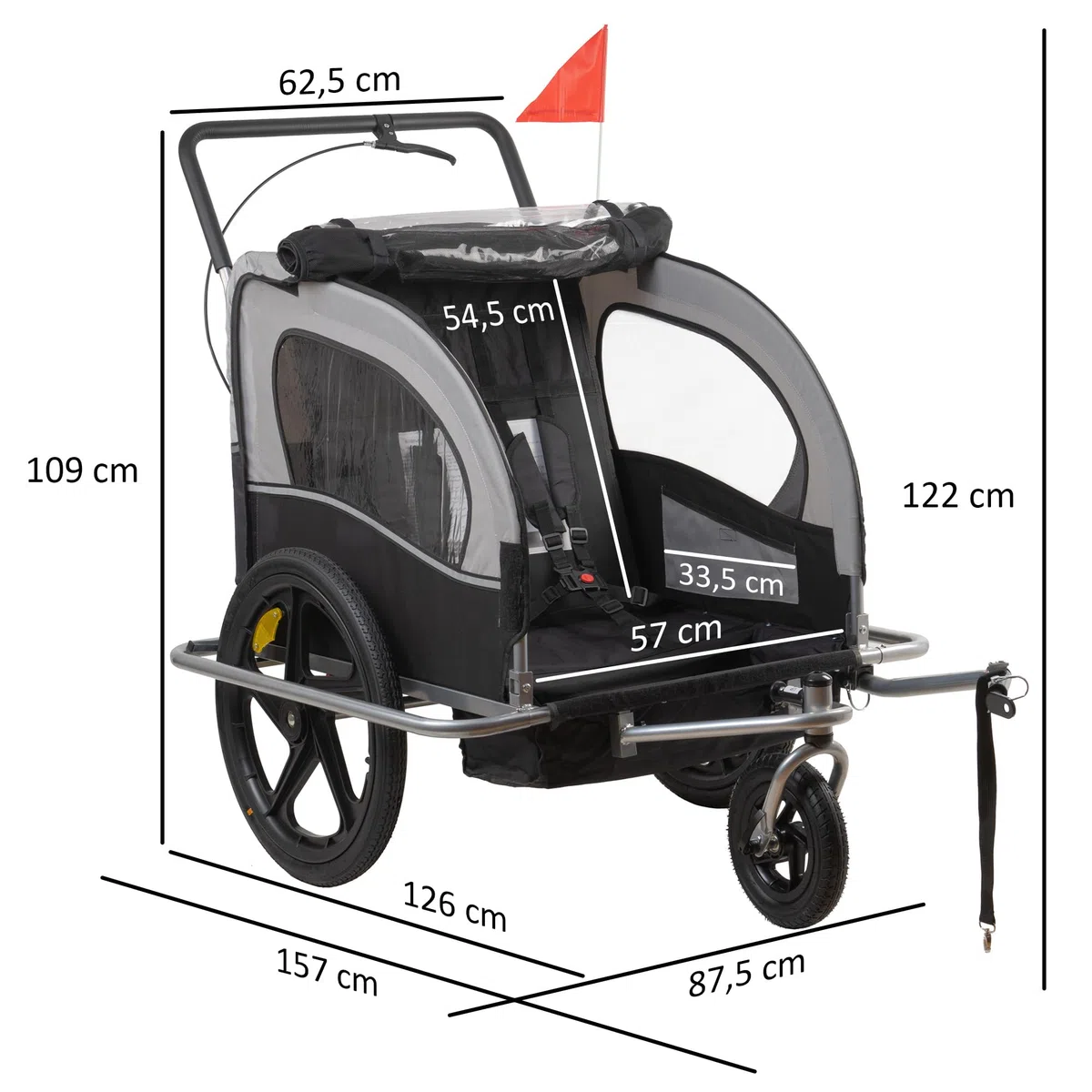 Zelsius Remorque vélo 2 en 1 Enfants - Fonction Jogging - Chariot Transport Poussette Jogging