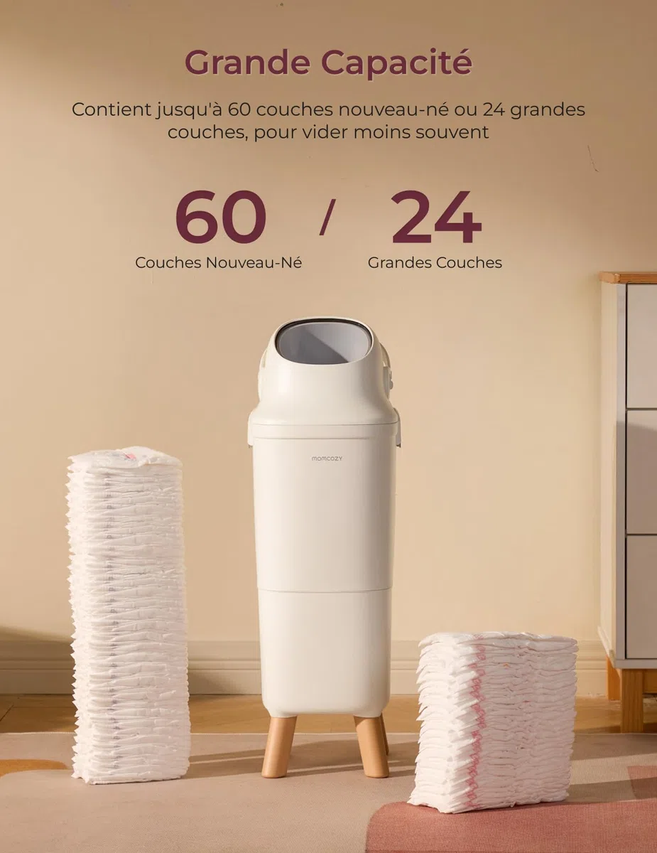 Momcozy Poubelle à Couches avec Contrôle des Odeurs Breveté à Triple Joint, Grande Capacité