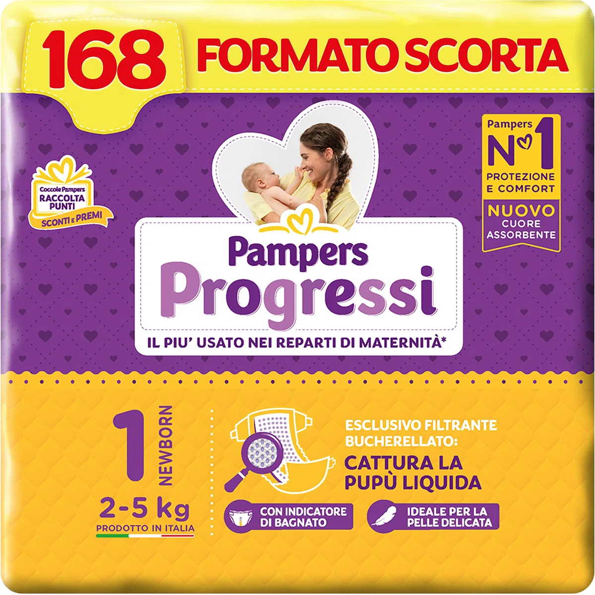 Pampers Progressi Newborn, 168 couches, taille 1 (2-5 kg)