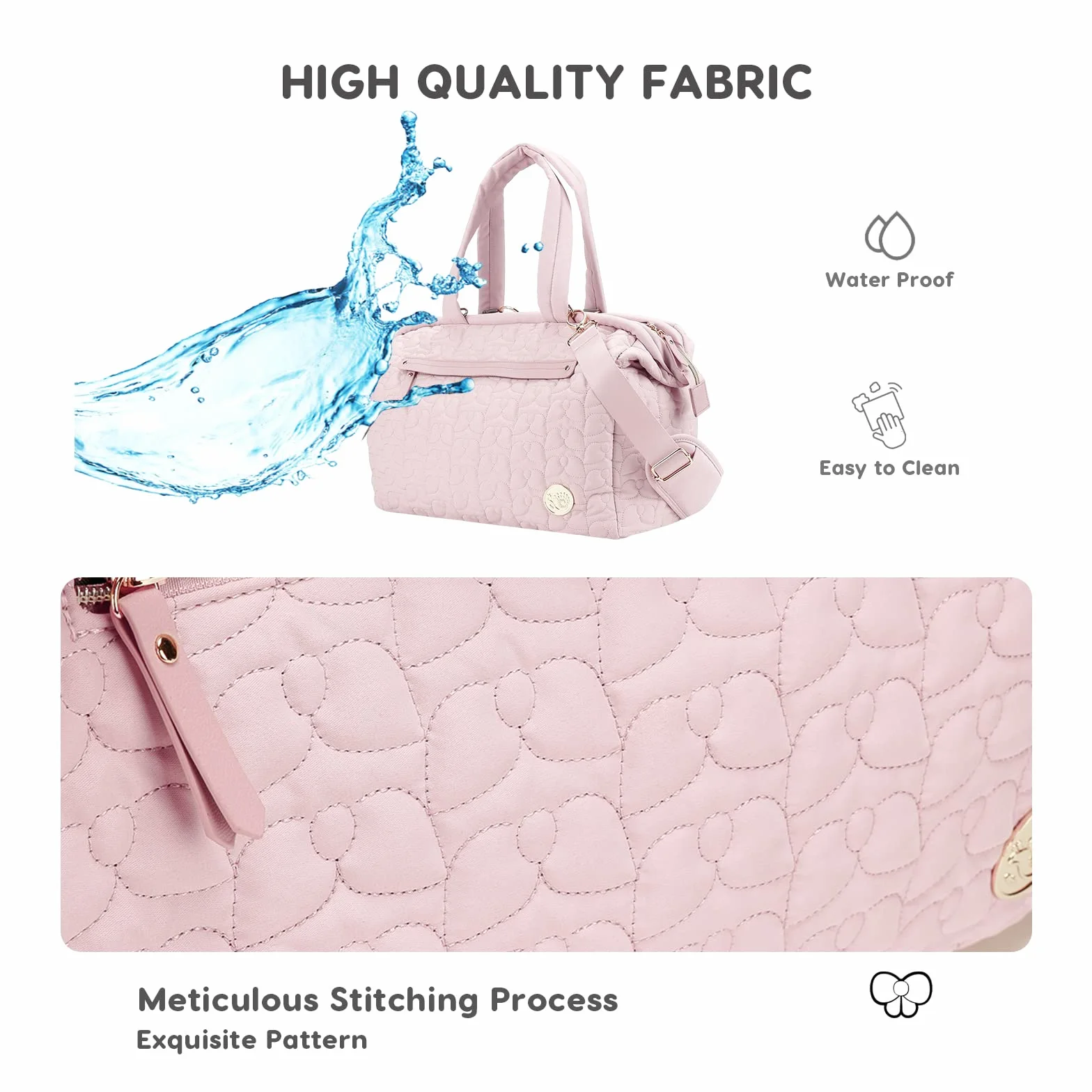 SONARIN Multi-Poches Sac à Langer pour Bébé Fourre-tout,Grande Capacité Multifonctionnel Sac Bandoulière à Langer Sac de Maternité Sac à Couches de Voyage avec Bretelle Unique(Rose)