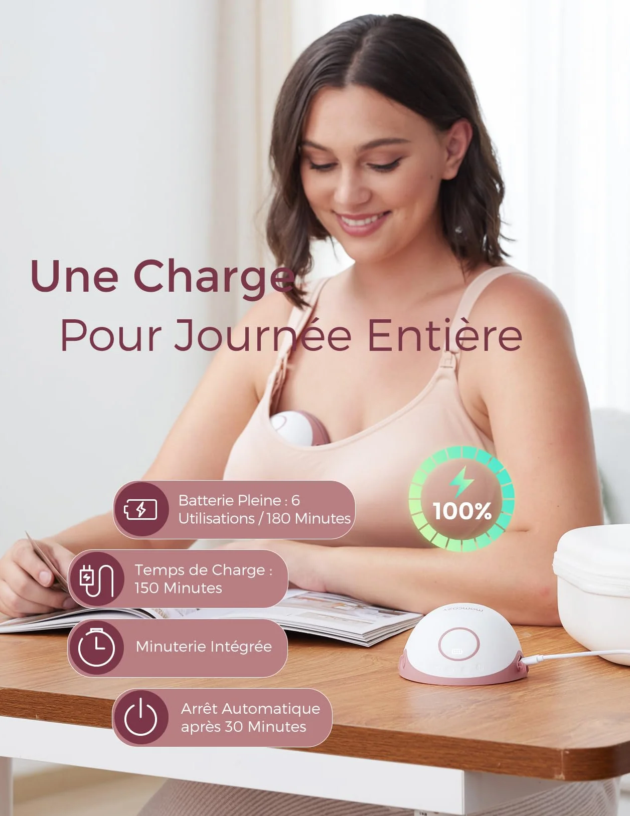 Momcozy Mobile Style M6 Tire Lait Electrique Main Libre Nomade, DoubleFit Double Scellé Anti-Fuite, avec 3 Modes & 9 Niveaux, Rythme Idéal pour Plus de Lait, 24 mm, Rouge, 1 Pièce