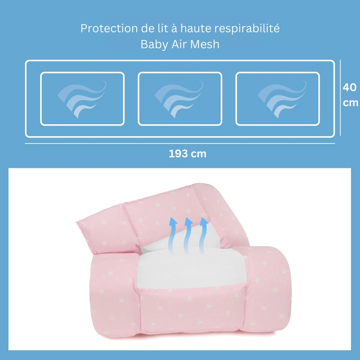 Babysanity - Tour de Lit Bébé équipée du Système Baby Air Mesh - Le Tour de Lit Respirant Souple et Solide Assure à l'enfant Un Environnement Sûr pour Dormir (Etoiles Roses)