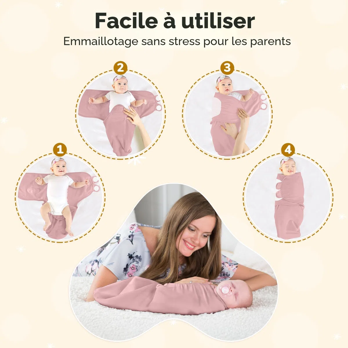 Mama Cheetah – Lot de 4 couvertures d’emmaillotage en Coton Bio pour bébé, Langes Ajustables faciles à Utiliser pour garçon et Fille de 0 à 3 Mois, Essentiels pour Nouveau-né