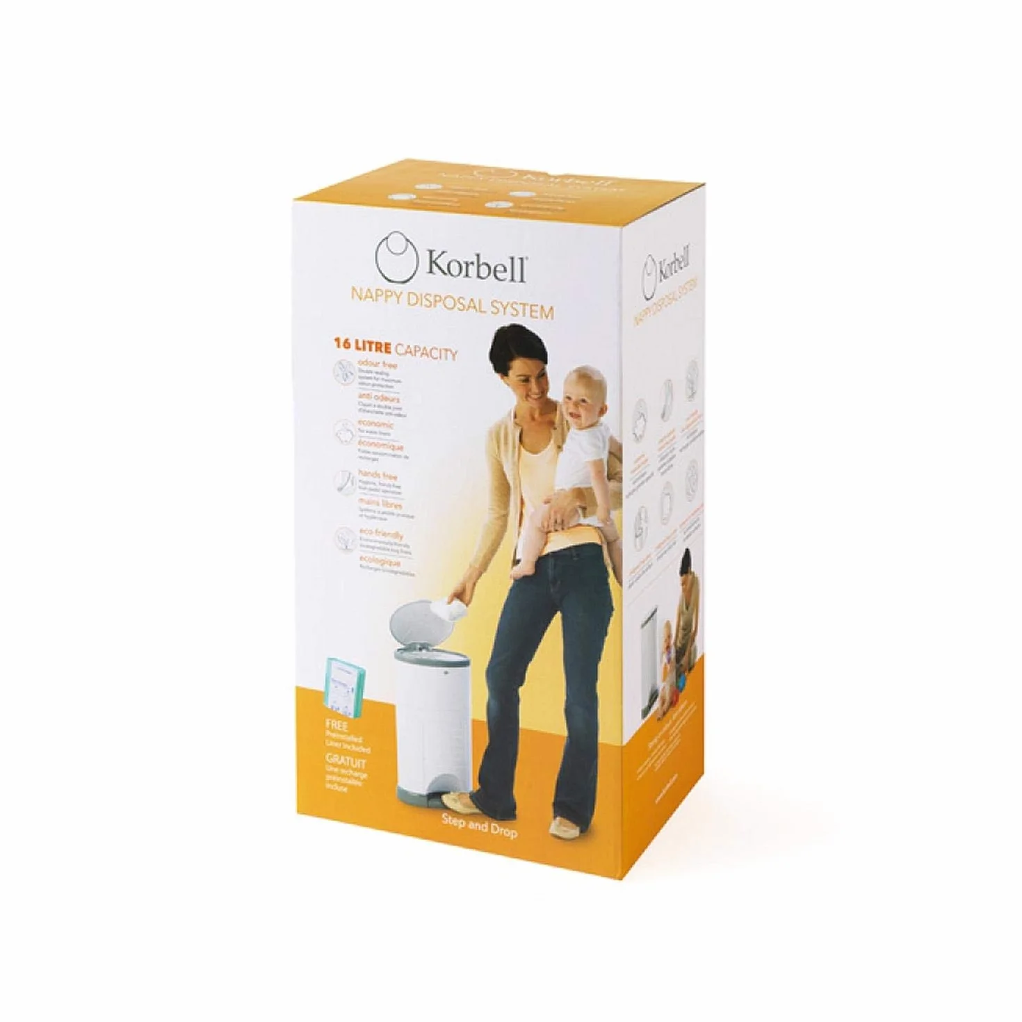 Korbell T-KOR-M250DS Poubelle à couches 16 l + insert en film interchangeable pour environ 240 couches dans le kit. Poubelle
