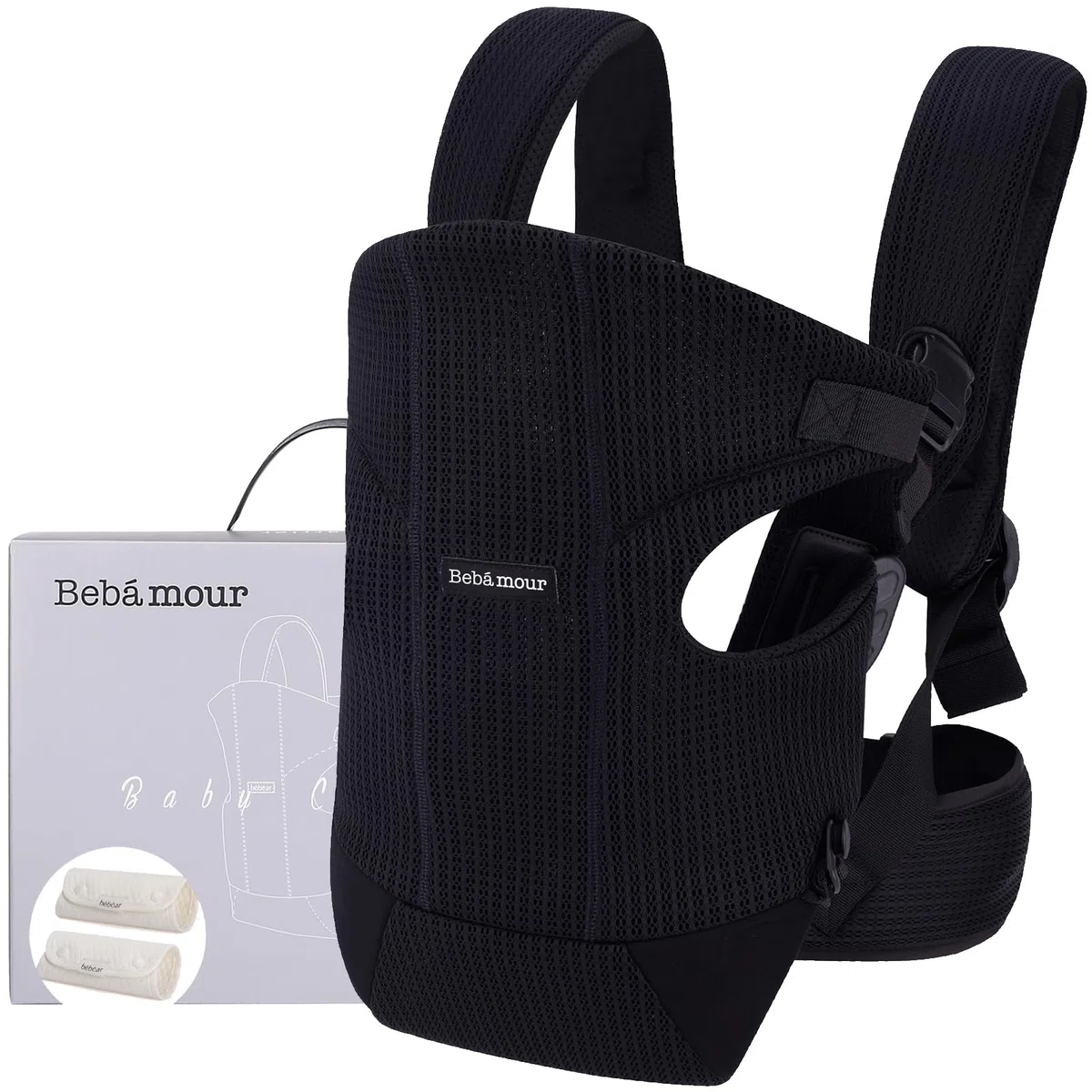 Bebamour porte-bébé avant et arrière avec bavoirs épaules, Noir