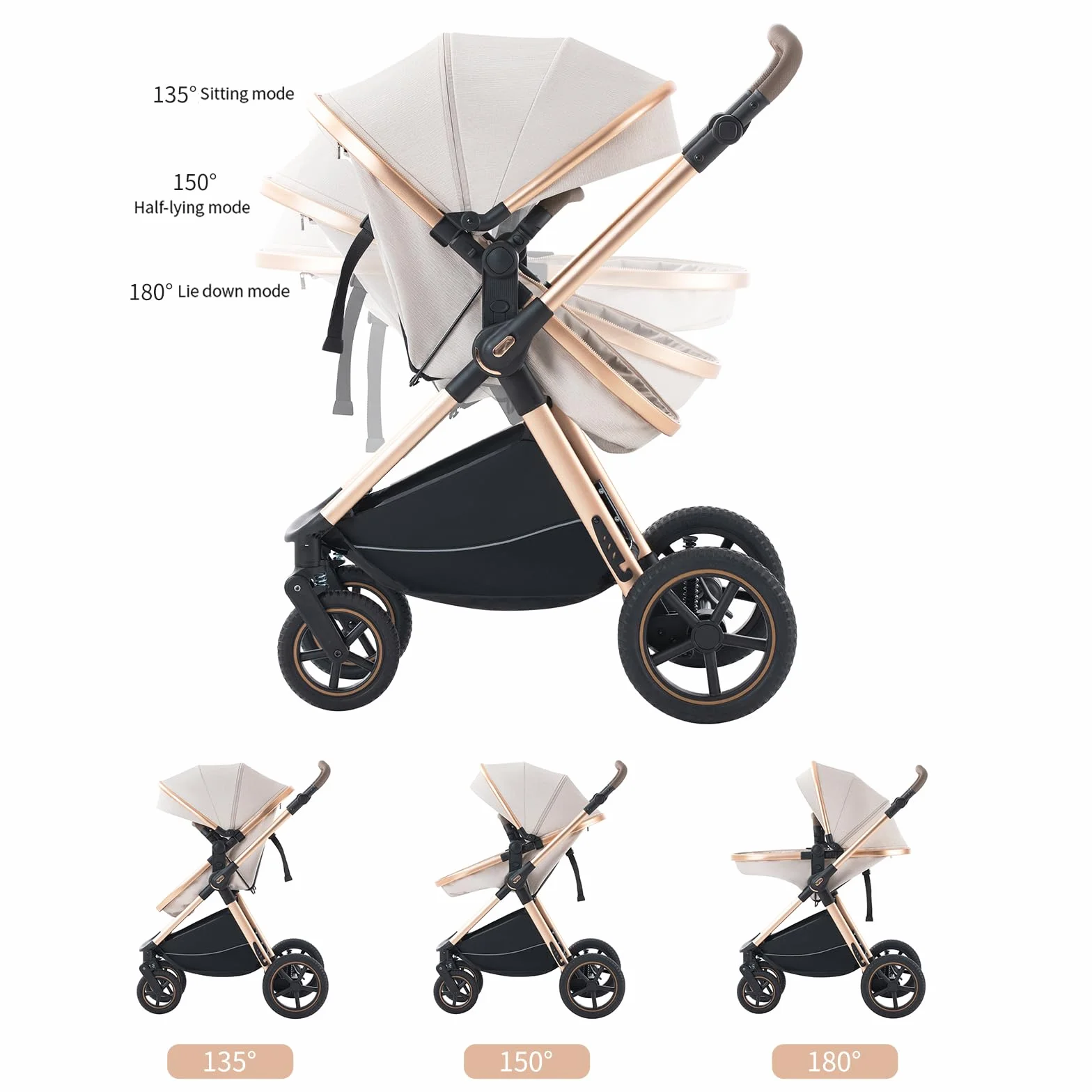Compact Combined Stroller 3 in 1 High Landscape Quadruple Folding Baby Stroller 0-4 Years (D2 Purple, H2-D)