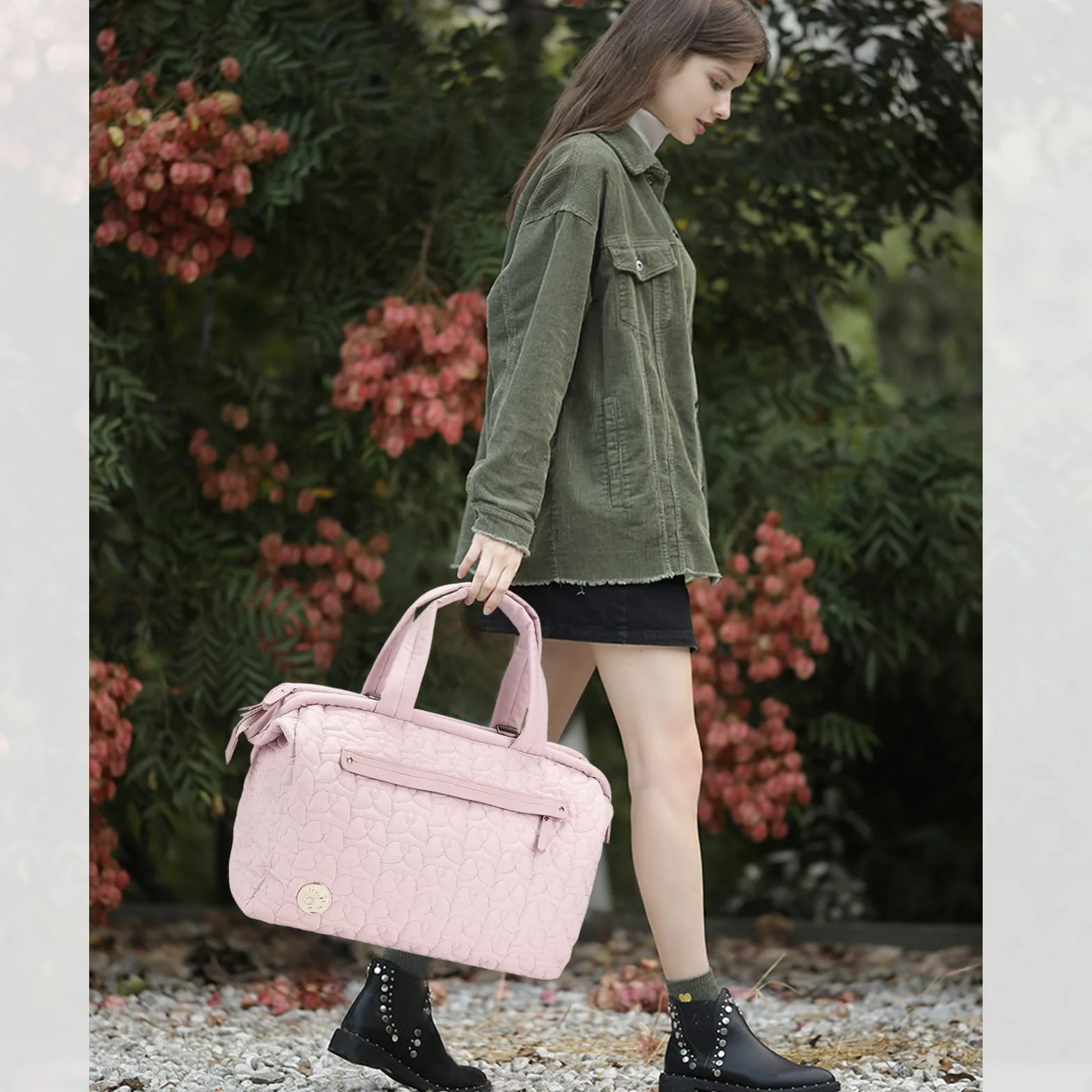 SONARIN Multi-Poches Sac à Langer pour Bébé Fourre-tout,Grande Capacité Multifonctionnel Sac Bandoulière à Langer Sac de Maternité Sac à Couches de Voyage avec Bretelle Unique(Rose)