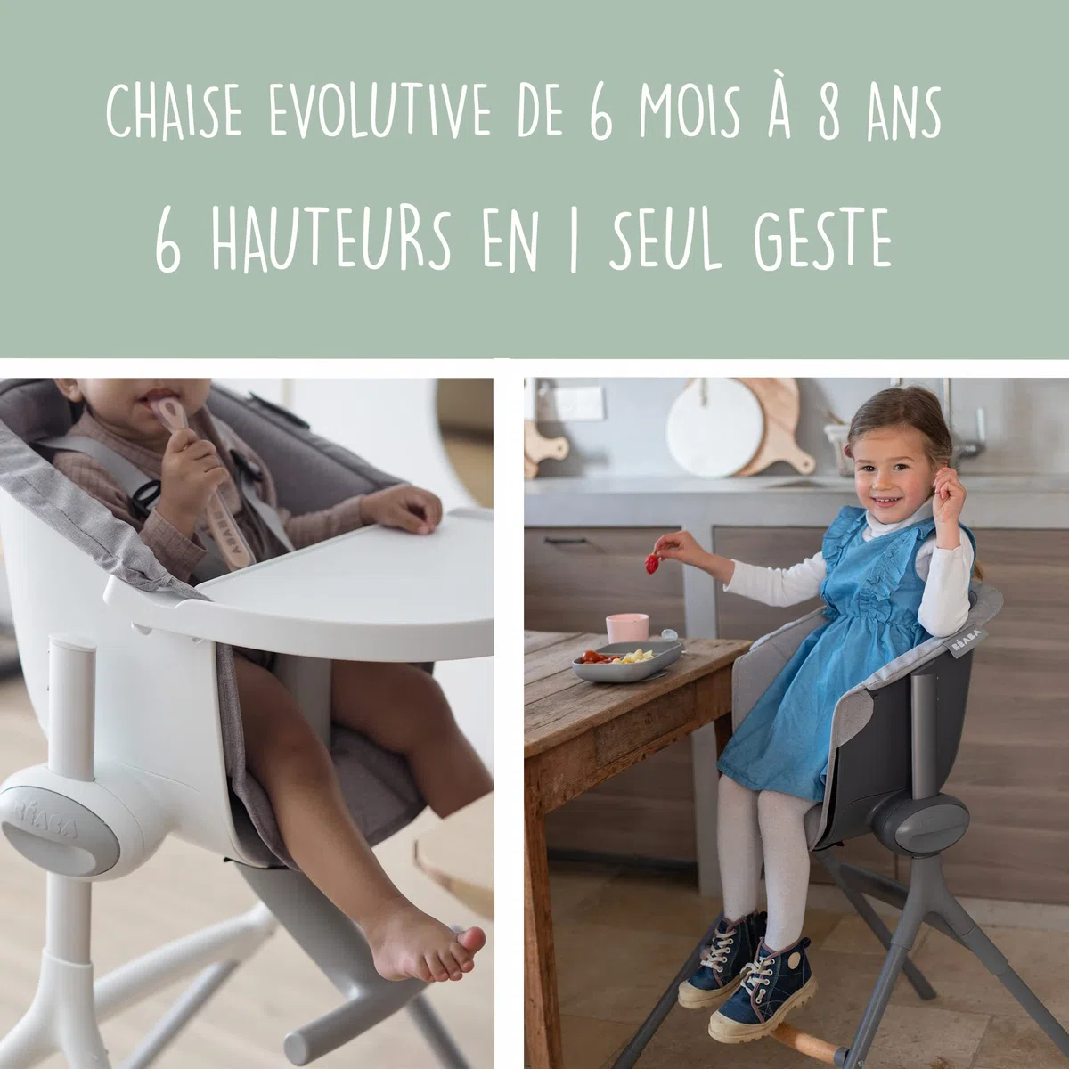 BÉABA, Coussin pour Chaise Haute Bébé, Compatible Chaise Haute Up and Down, Ergonomique, Ultra Confortable, Pratique, Facile d'entretien, Grey