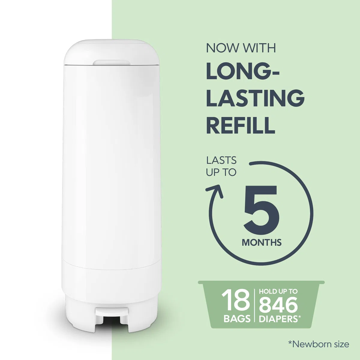 Diaper Genie Signature Seau comprend 1 recharge Easy Roll avec 18 sacs | Peut contenir jusqu'à 846 couches de la taille d'un nouveau-né par recharge
