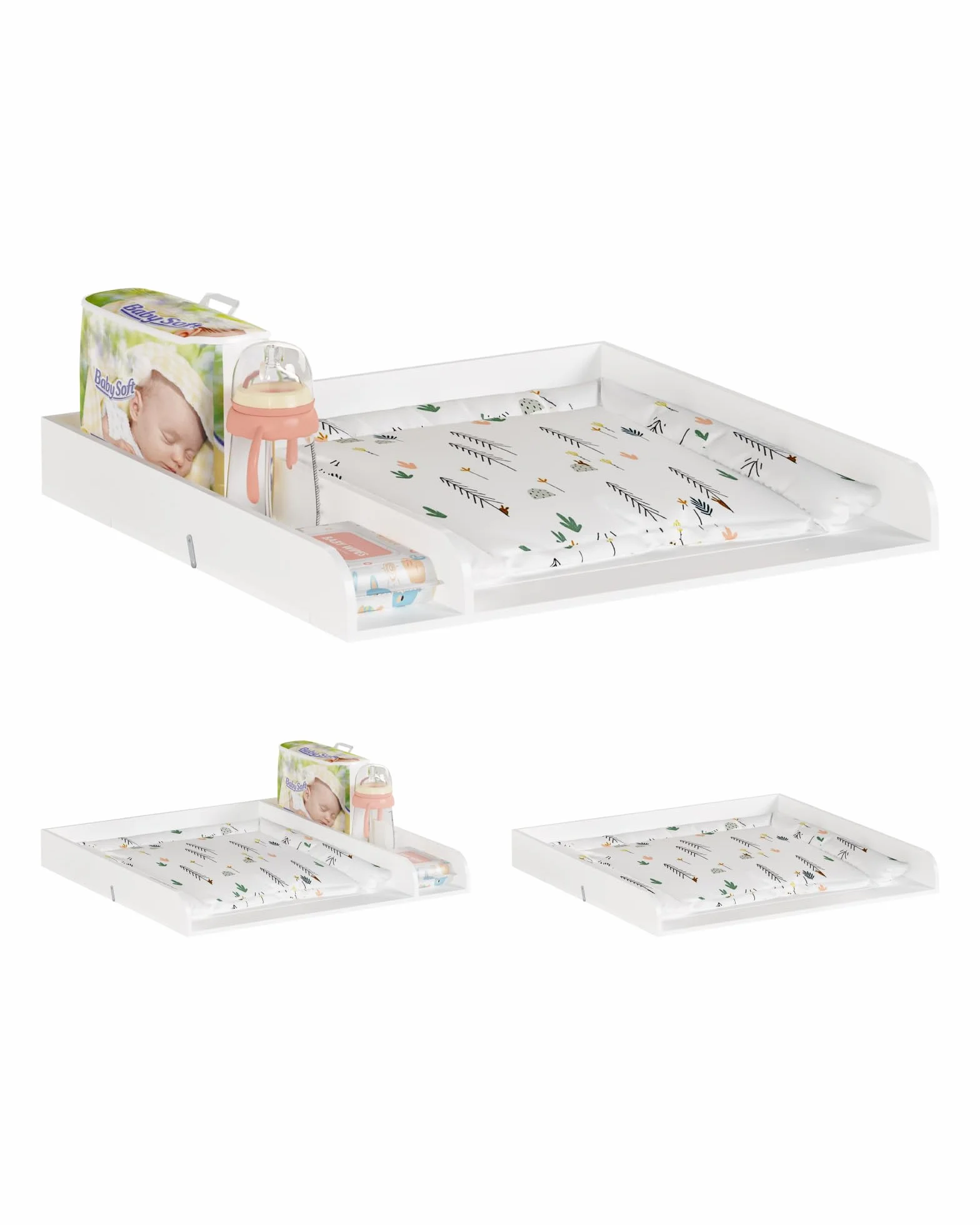 WOLTU Plan à Langer pour Commode, Table à Langer Accessoires, avec Cloison de Séparation, 80x8,5x74,5 cm, Fixation Sécuritaire, en MDF, Blanc
