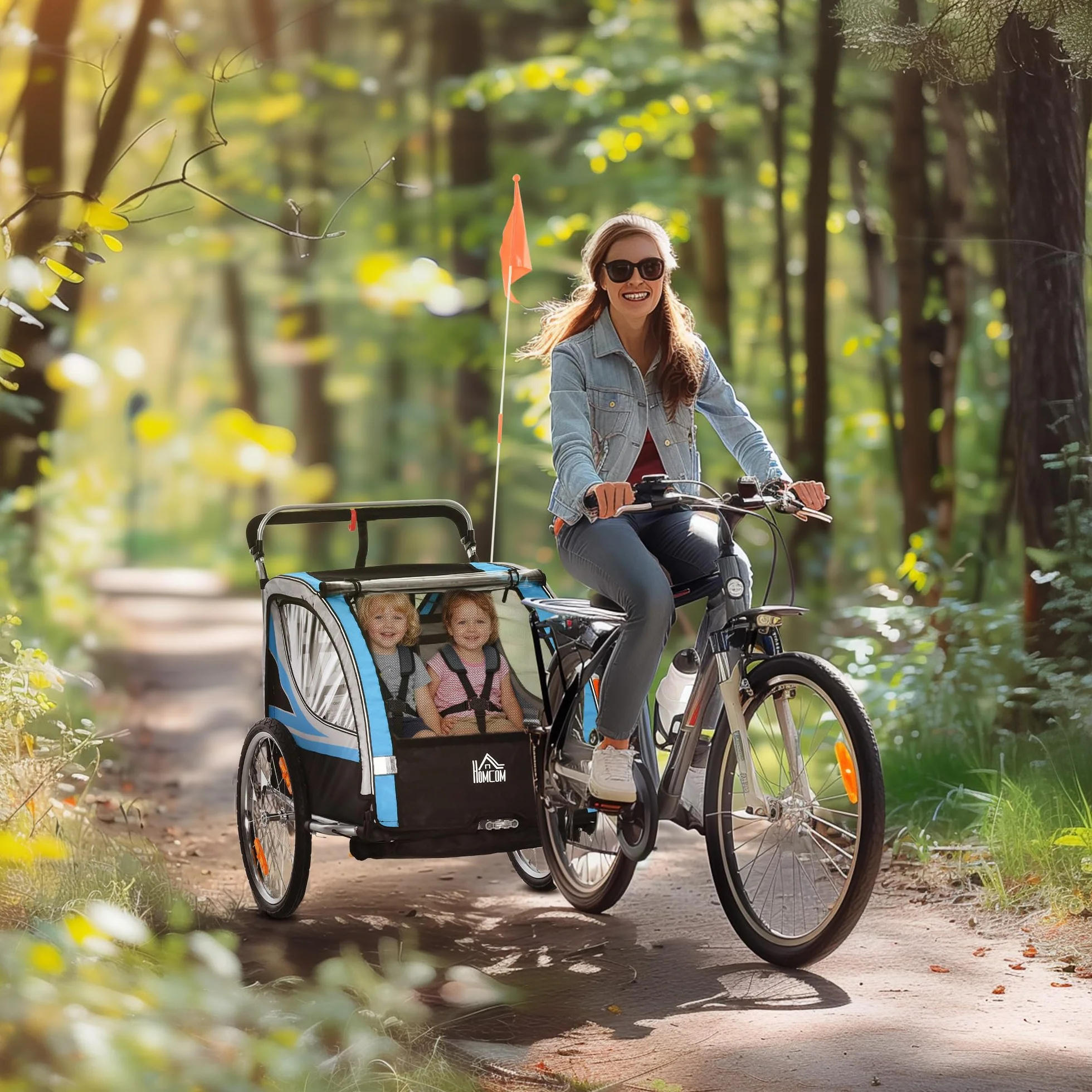 HOMCOM Remorque de vélo pour Enfants 2 en 1, 142 x 75 x 101 cm, Bleu+Noir
