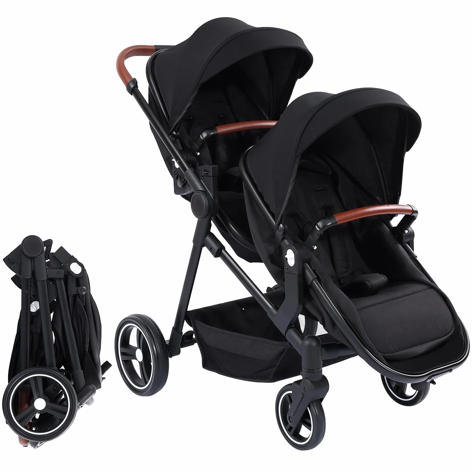 Garvee Poussette Duo Tandem Pour Enfants, Légère, Inclinable, Pliable, Poussette Tandem Compacte de la Naissance à 30 kg, Landau Pour Bébé Compact