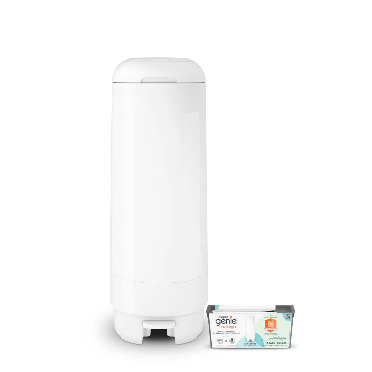 Diaper Genie Signature Seau comprend 1 recharge Easy Roll avec 18 sacs | Peut contenir jusqu'à 846 couches de la taille d'un nouveau-né par recharge